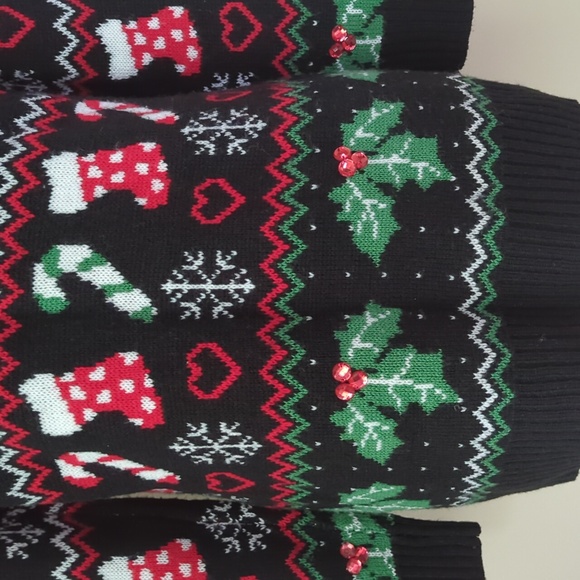 Absolutely Famous Button Up Acrylic Cardigan Christmas Sweater MEDIUM Black Red - Picture 14 of 16